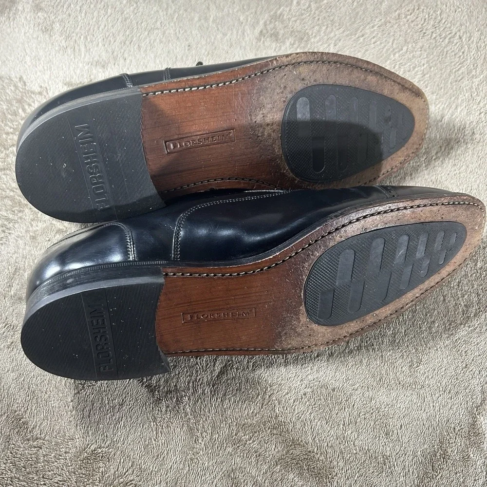Florsheim Black Leather Punch Cap Toe Oxford Dress Shoes Men's Size 10 D